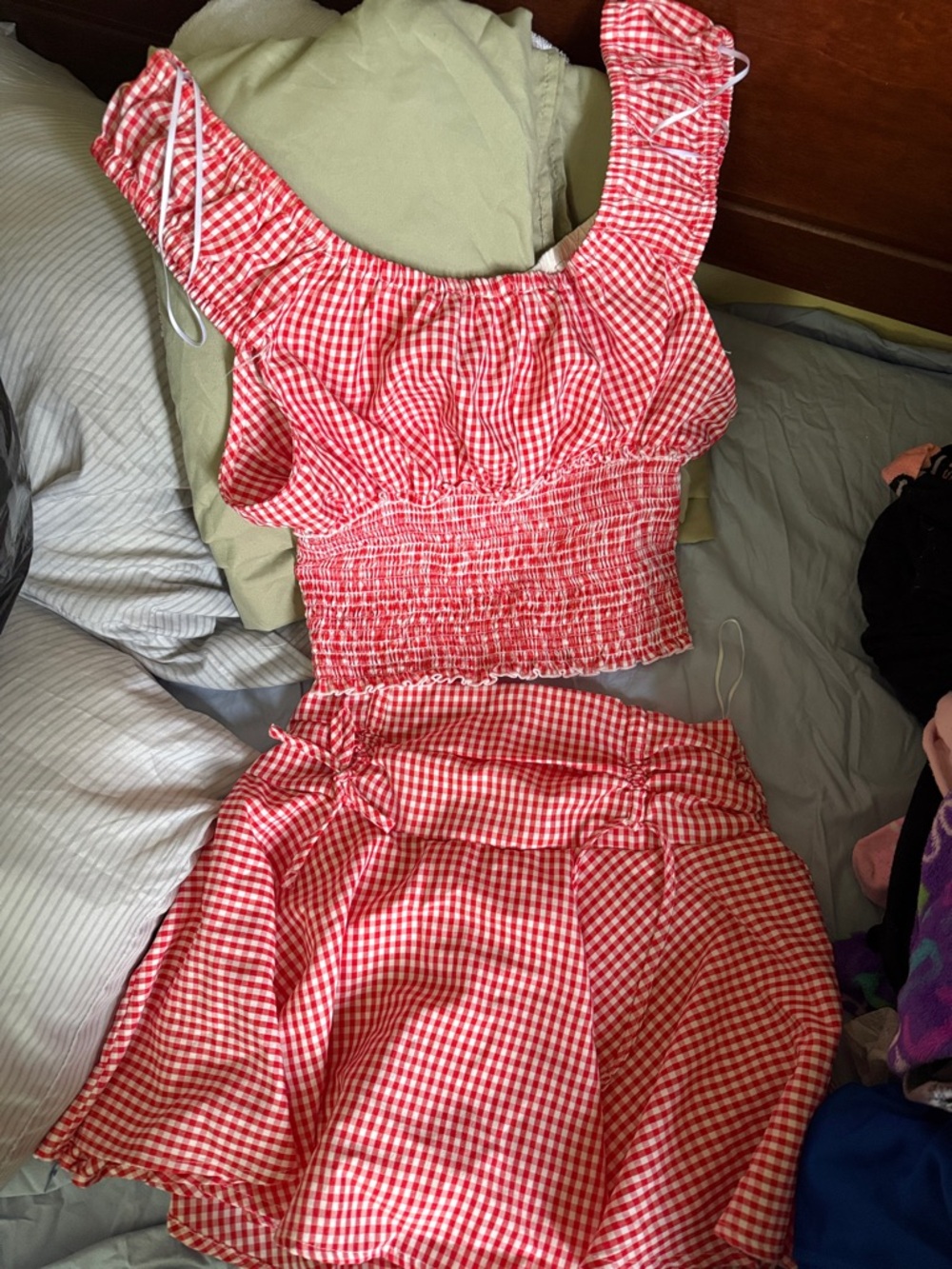 Rainbow Red Gingham Two-Piece Jumpsuit Romper